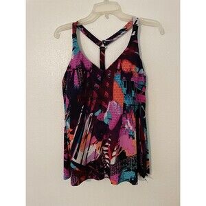 Aqua Green Women's Racerback Tankini Top Pink Aqua Orange Medium